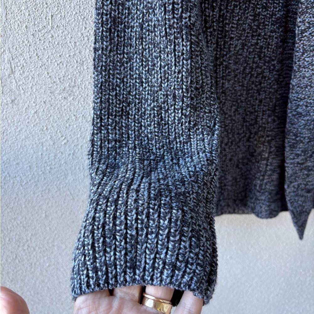 Talbots Open Cotton Cardigan Blue Gray Large Fisherman Cable Knit Cabincore Cozy - Picture 4 of 11